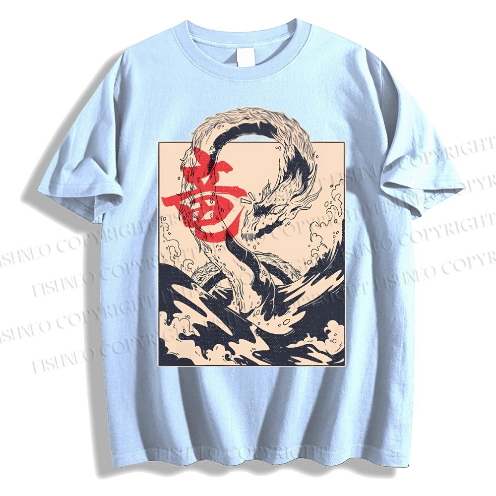 Unisex Japanese Dragon Vintage Classic Cotton T-shirt
