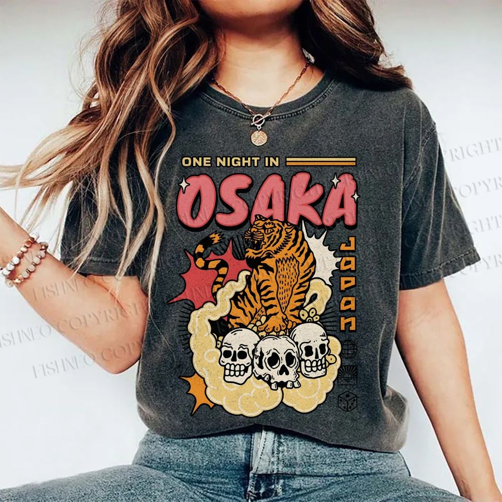 Unisex Osaka Tiger Printed Washed Tee