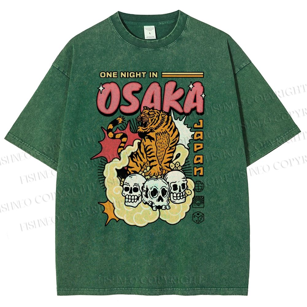 Unisex Osaka Tiger Printed Washed Tee
