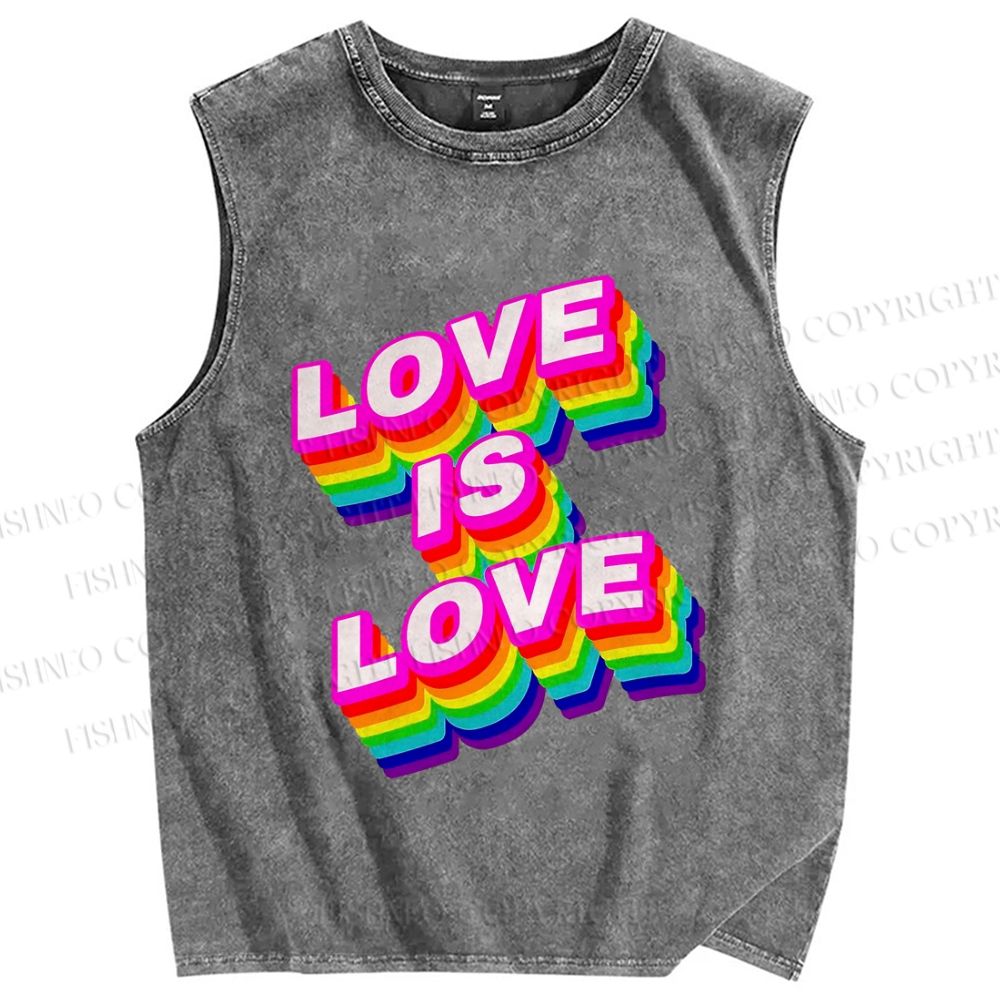 Unisex Pride Love Is Love Printed Washed Tank Top