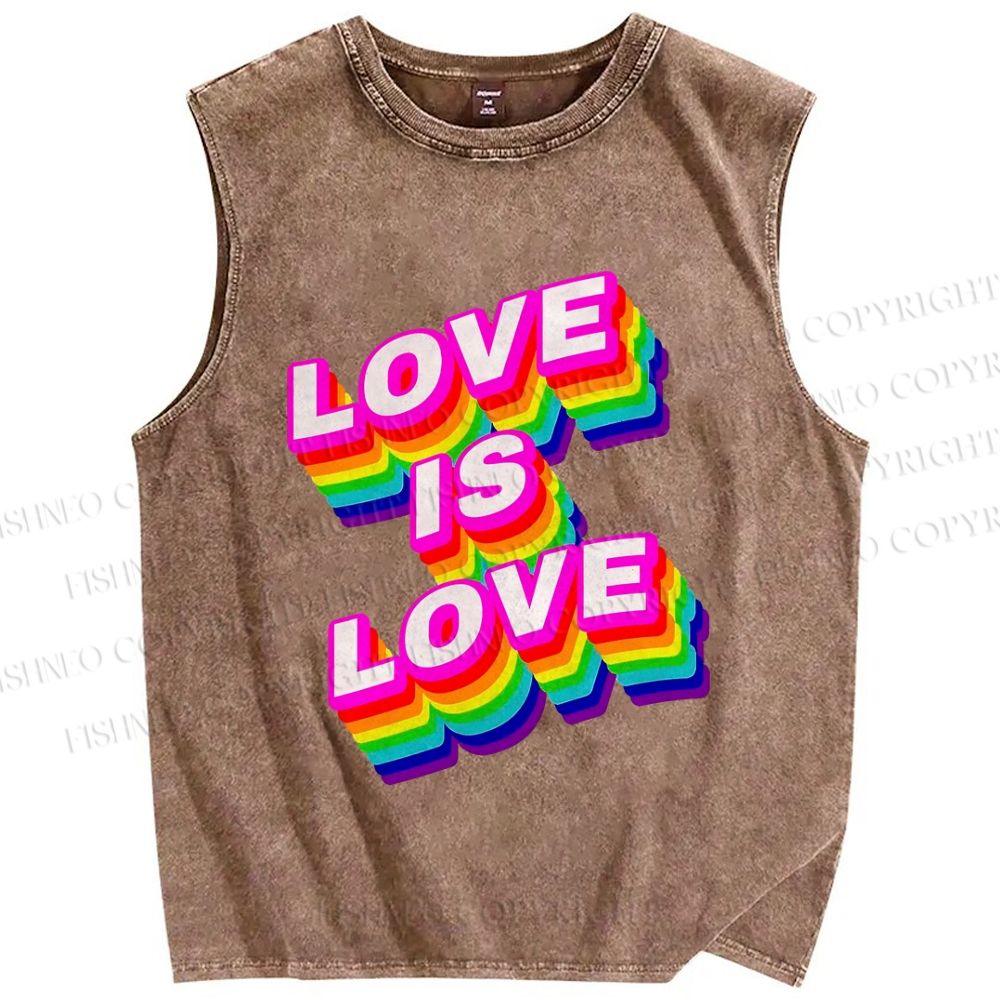 Unisex Pride Love Is Love Printed Washed Tank Top