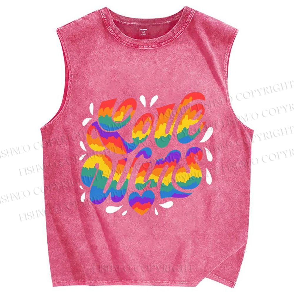 Unisex Pride Love Wins Printed Washed Tank Top
