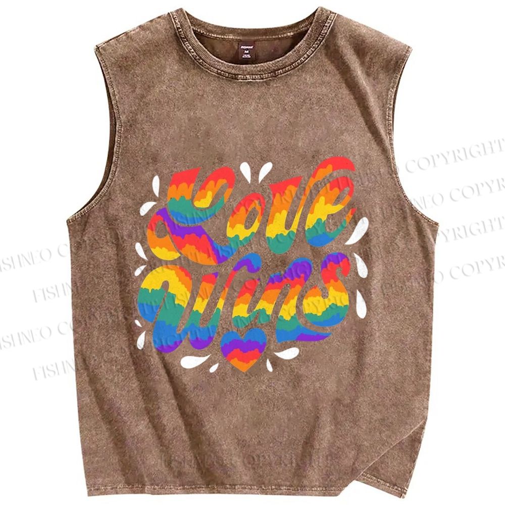 Unisex Pride Love Wins Printed Washed Tank Top