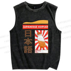Unisex Japanesse Kopiah Printed Washed Tank Top