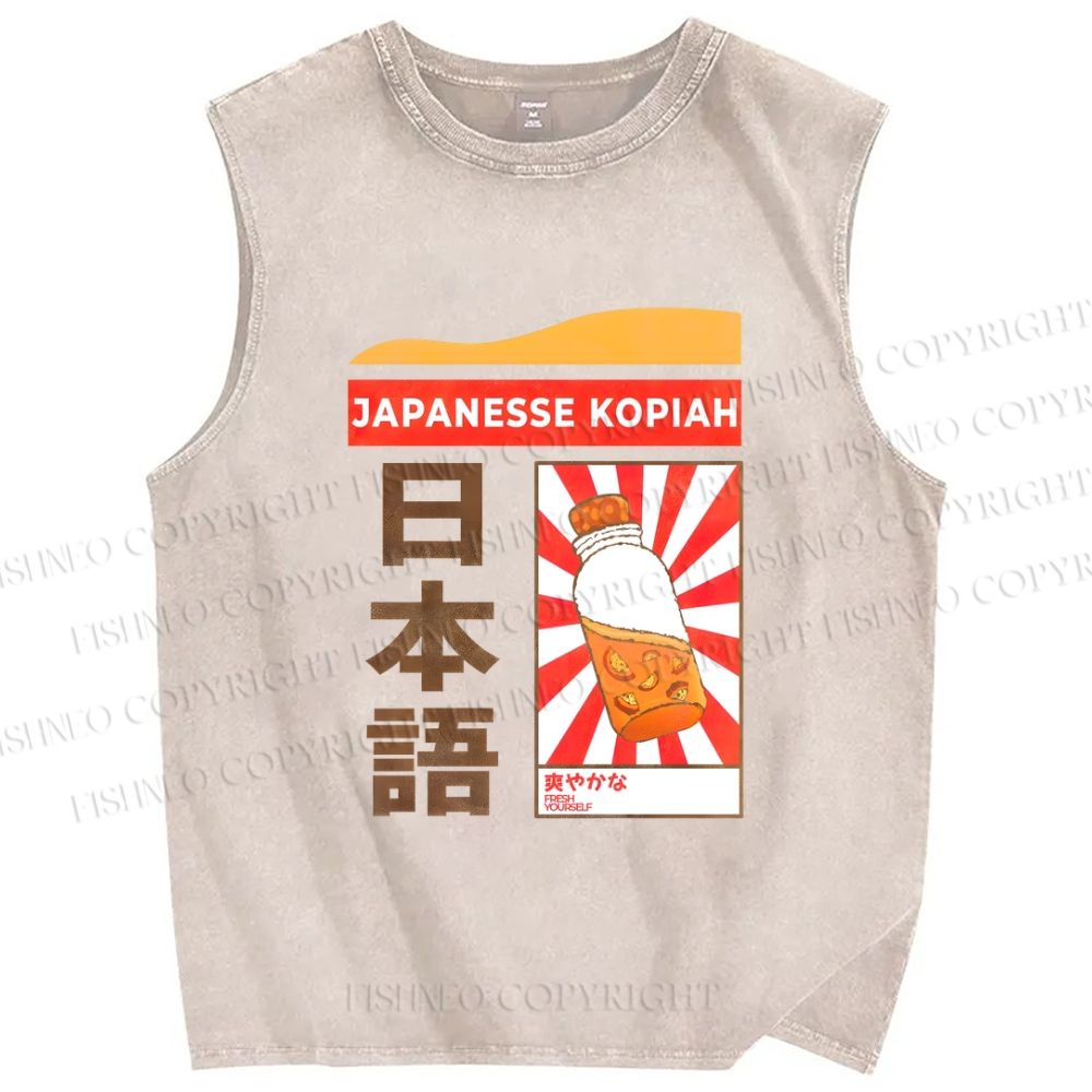 Unisex Japanesse Kopiah Printed Washed Tank Top