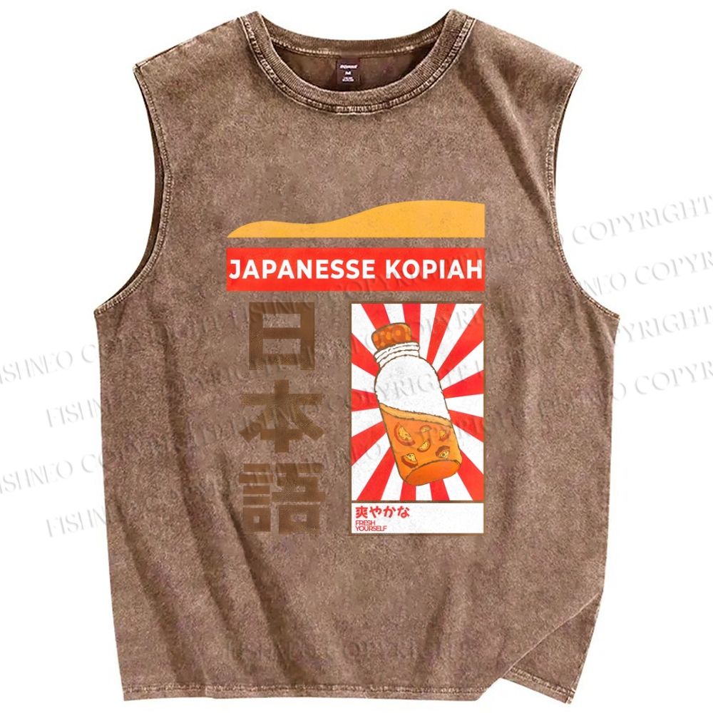 Unisex Japanesse Kopiah Printed Washed Tank Top