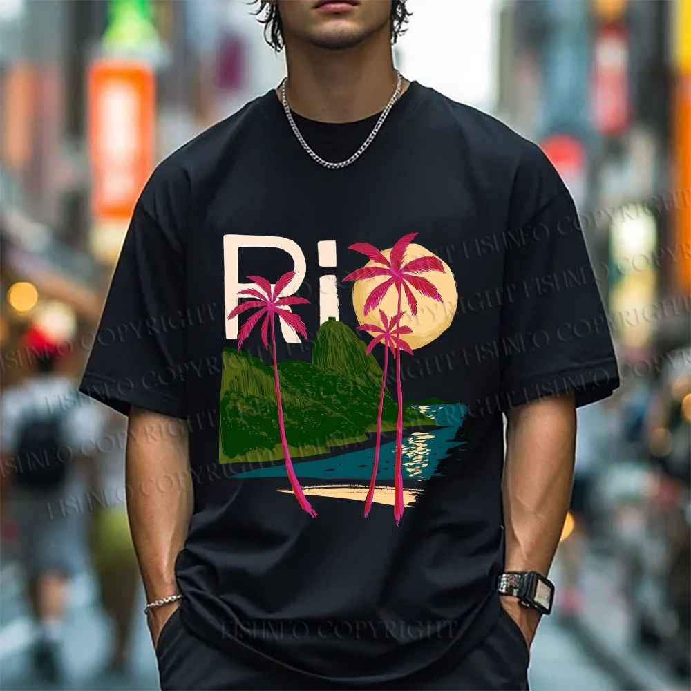 Unisex Vintage Rio Beach Graffiti Classic Cotton T-shirt