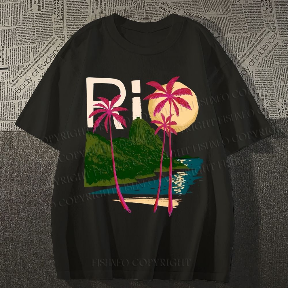 Unisex Vintage Rio Beach Graffiti Classic Cotton T-shirt