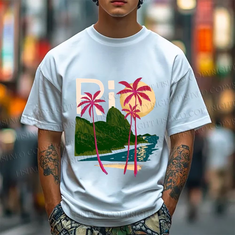 Unisex Vintage Rio Beach Graffiti Classic Cotton T-shirt