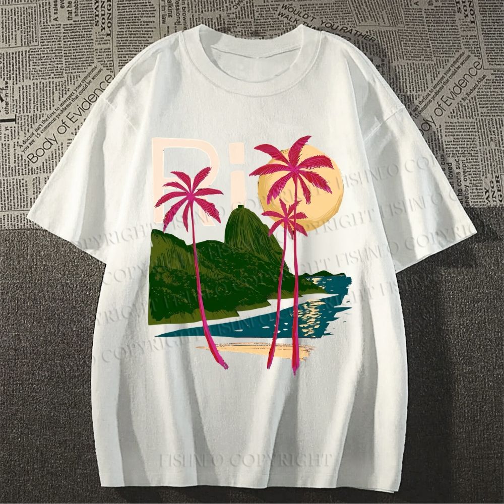 Unisex Vintage Rio Beach Graffiti Classic Cotton T-shirt