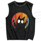 Unisex Stupid Cat Pew Pew Printed Washed Tank Top