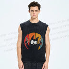 Unisex Stupid Cat Pew Pew Printed Washed Tank Top