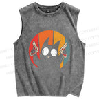 Unisex Stupid Cat Pew Pew Printed Washed Tank Top