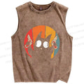 Unisex Stupid Cat Pew Pew Printed Washed Tank Top