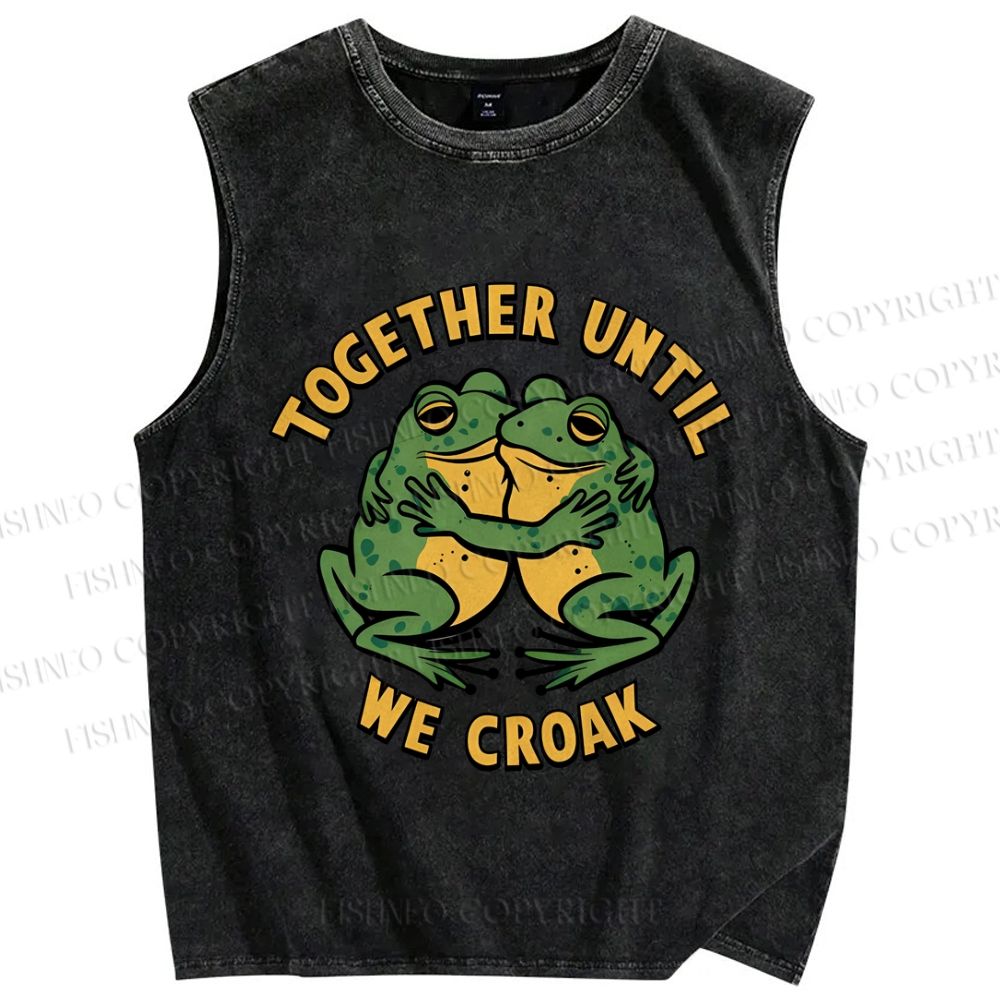 Unisex Be Together Until Frogs Croak Printed Washed Tank Top