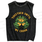 Unisex Be Together Until Frogs Croak Printed Washed Tank Top