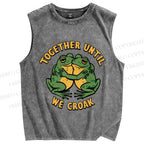 Unisex Be Together Until Frogs Croak Printed Washed Tank Top