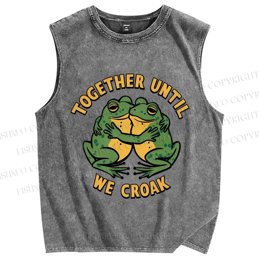 Unisex Be Together Until Frogs Croak Printed Washed Tank Top