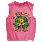 Unisex Be Together Until Frogs Croak Printed Washed Tank Top