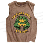 Unisex Be Together Until Frogs Croak Printed Washed Tank Top