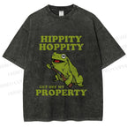Unisex Frog Hippity Hoppity Get Off My Property Printed Washed Tee