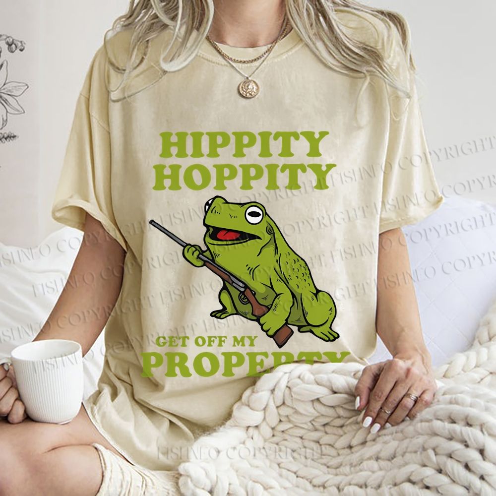 Unisex Frog Hippity Hoppity Get Off My Property Printed Washed Tee