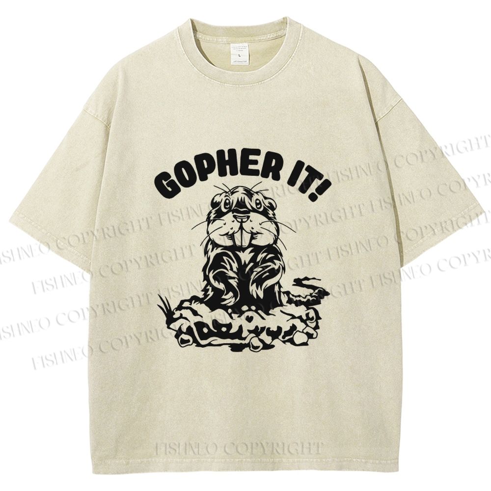 Unisex Vintage Mole Rat Gopher It Printed Washed Tee