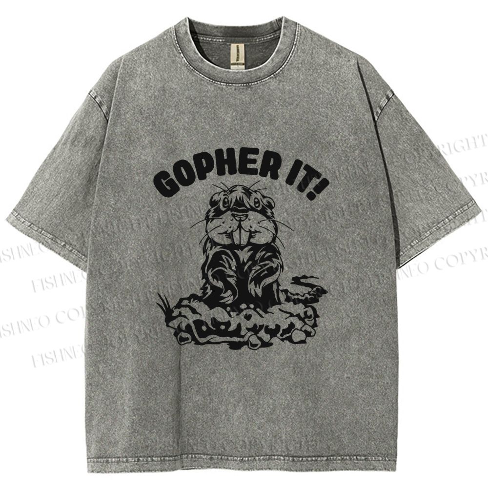Unisex Vintage Mole Rat Gopher It Printed Washed Tee