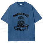 Unisex Vintage Mole Rat Gopher It Printed Washed Tee