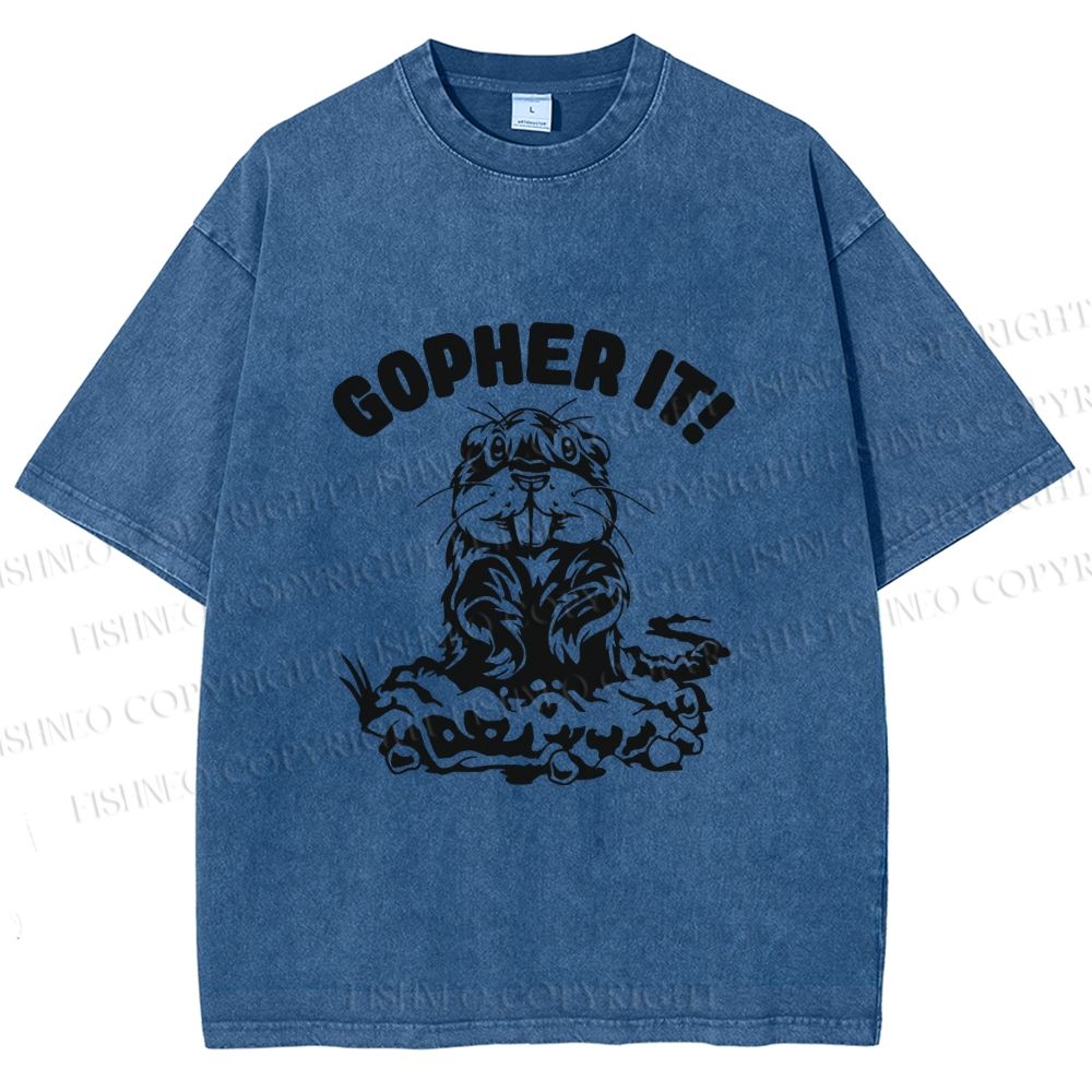 Unisex Vintage Mole Rat Gopher It Printed Washed Tee