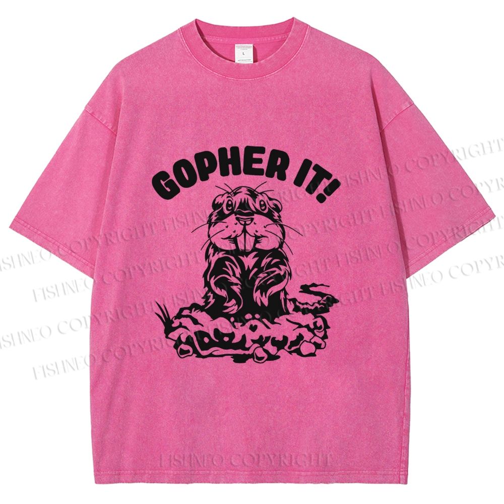 Unisex Vintage Mole Rat Gopher It Printed Washed Tee