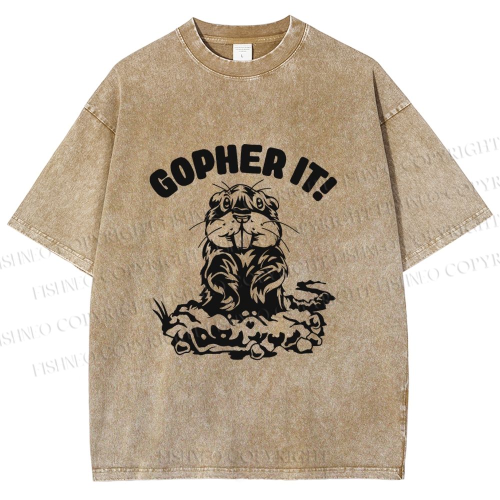 Unisex Vintage Mole Rat Gopher It Printed Washed Tee