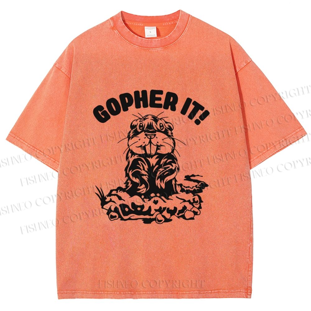 Unisex Vintage Mole Rat Gopher It Printed Washed Tee