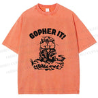 Unisex Vintage Mole Rat Gopher It Printed Washed Tee