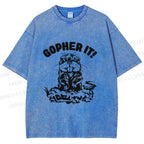 Unisex Vintage Mole Rat Gopher It Printed Washed Tee