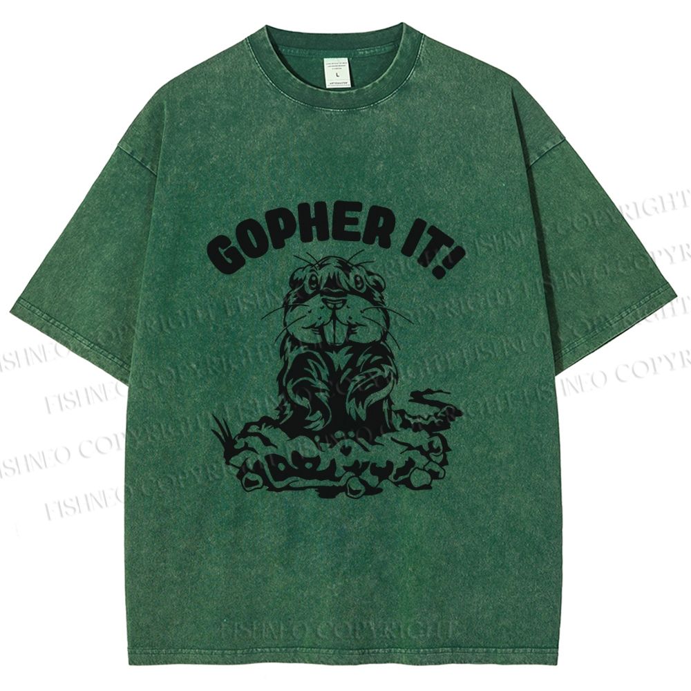 Unisex Vintage Mole Rat Gopher It Printed Washed Tee
