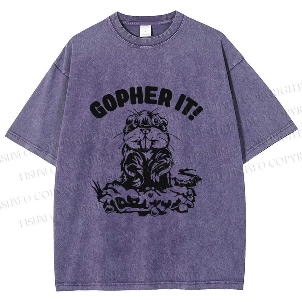 Unisex Vintage Mole Rat Gopher It Printed Washed Tee