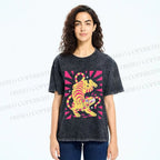 Unisex Cartoon Tiger Printed Washed Tee