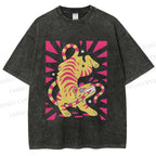 Unisex Cartoon Tiger Printed Washed Tee