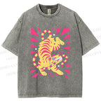 Unisex Cartoon Tiger Printed Washed Tee