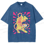 Unisex Cartoon Tiger Printed Washed Tee