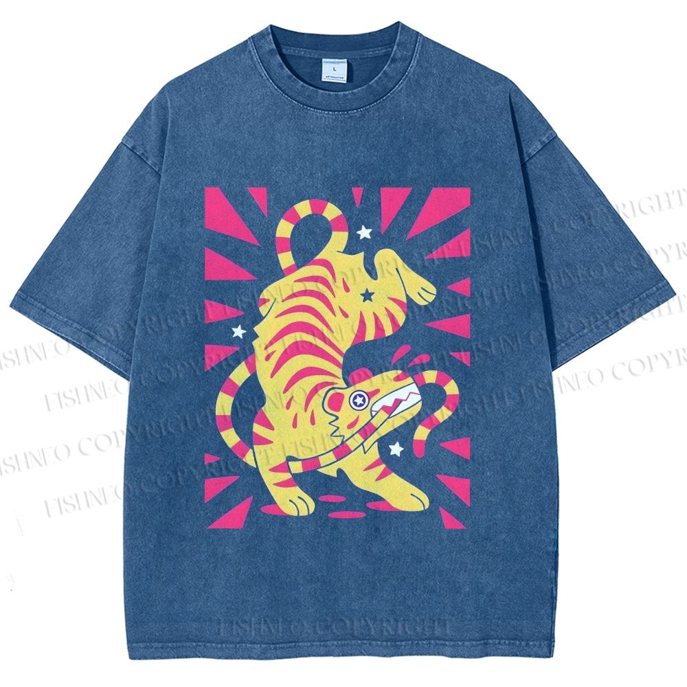 Unisex Cartoon Tiger Printed Washed Tee
