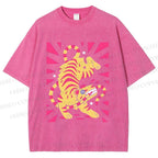 Unisex Cartoon Tiger Printed Washed Tee