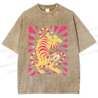 Unisex Cartoon Tiger Printed Washed Tee
