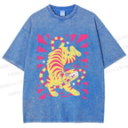 Unisex Cartoon Tiger Printed Washed Tee