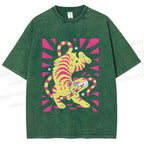 Unisex Cartoon Tiger Printed Washed Tee