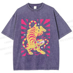 Unisex Cartoon Tiger Printed Washed Tee