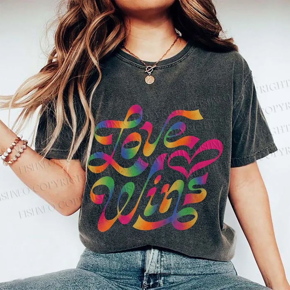 Unisex Pride Love Wins Printed Washed Tee