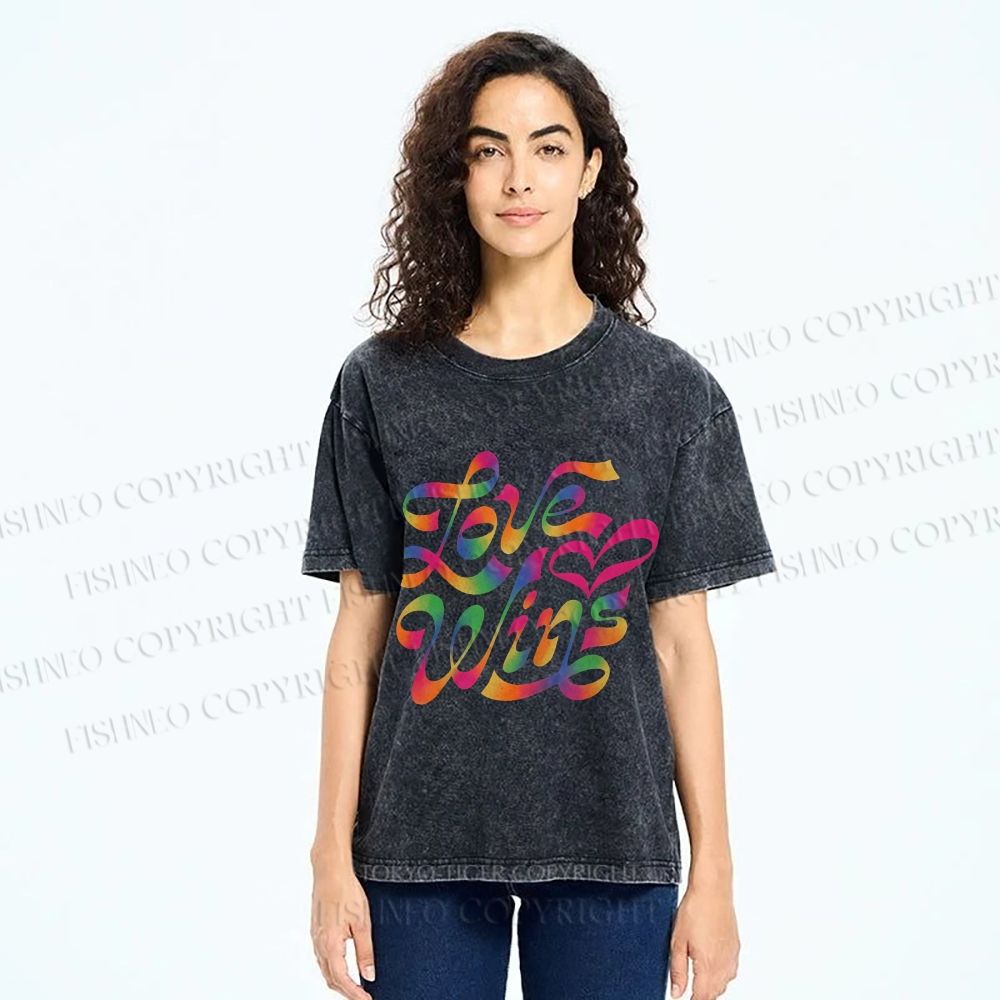 Unisex Pride Love Wins Printed Washed Tee