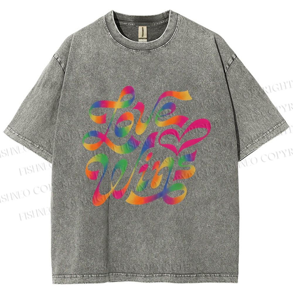 Unisex Pride Love Wins Printed Washed Tee